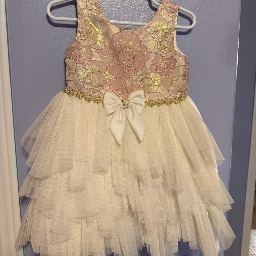 American Princess Pink and Gold Floral Tulle Party Dress for Girls